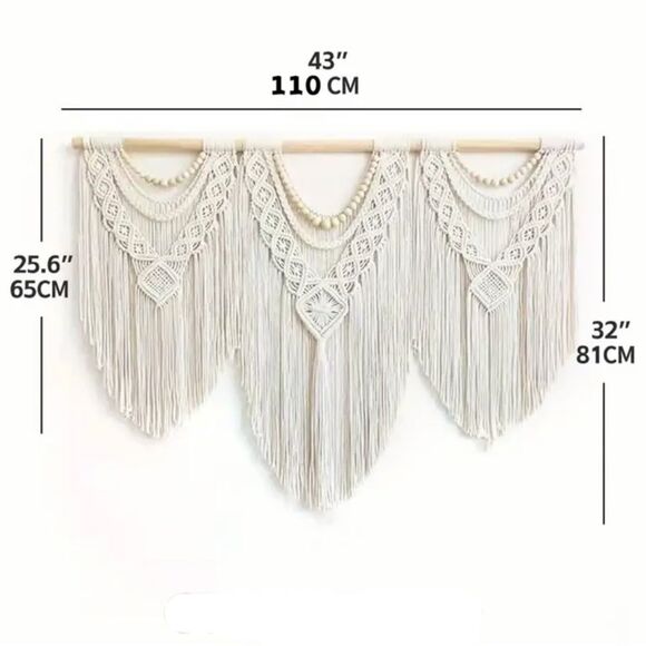 Large Boho Macrame Tassel Wood Bead Wall Hanging Decor - Picture 4 of 5